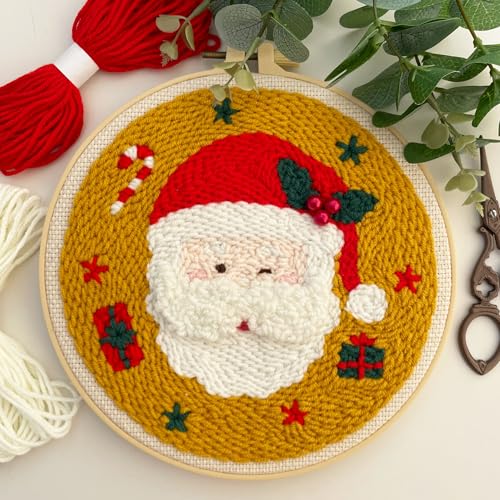 Myfelicity Punch Needle Kit, Punch Needle Kits Adults Beginner,Father Christmas and Christmas Tree Patterns, Complete with a Few Beads - color: red