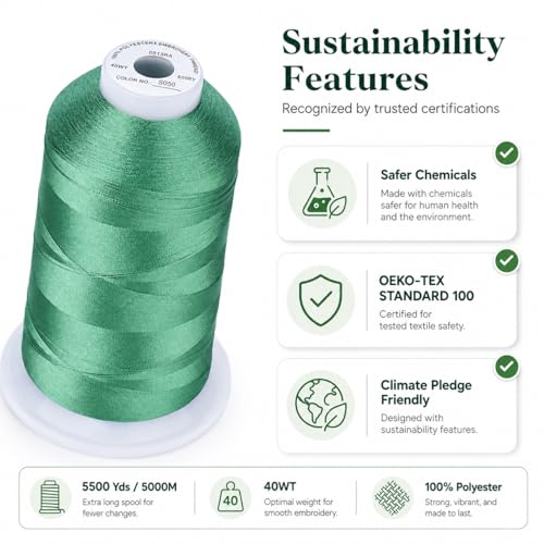 Simthread 5000M 40WT Polyester Embroidery Thread, Dark Seafoam S050 - color: DarkSeafoamS050