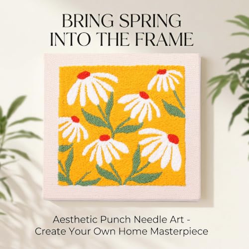 Harimau Embroidery Punch Needle kit Decorative Painting, Embroidery Starter Kits for Beginner,Punch Needle Fabric with Pattern,Threader, Yarns,Embroidery Hoops & Rug Punch (Yellow) - color: Yellow