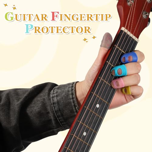 PATIKIL Rubber Finger Tips, 5 Sizes 20 Pcs Guitar Fingertip Protector Silicone Thimbles Knitting Accessories for Hand Sewing Paper Sorting Money Counting Guitar Playing, Pink - color: Pink