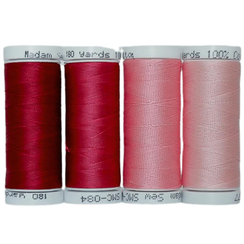 Madam Sew Cotton Thread Set – 8 Small Spools – 100% Cotton Thread for Sewing Machine & Hand Stitching | Strong, Low-Lint All Purpose Threads for Fabric, Quilting, and Stitching – Warm Pinks - color: Warm Pinks