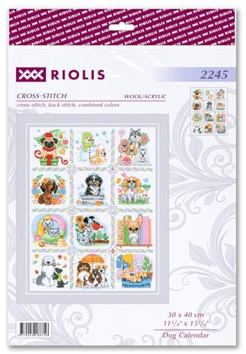 RIOLIS 2245 Dog Calendar Counted Cross Stitch Kit 11.75 x 15.75 in