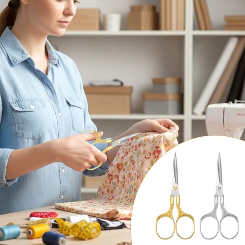 Small Embroidery Scissors, 2 Pack 5 Inch Vintage Embroidery Scissors Crochet Scissors with Stainless Steel Sharp Blade for Crafting, Sewing, Needlework, Cutting, Handicraft, Knitting