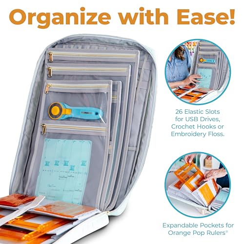 Kimberbell Tool Tote - Embroidery Bag for Quilting Supplies, Embroidery Organizer for Clear Blue Tiles, Orange Pop Rulers, and Sewing Supplies, Chic Craft Travel Bag, Craft Bag for Embroidery - size: Large Tool Tote