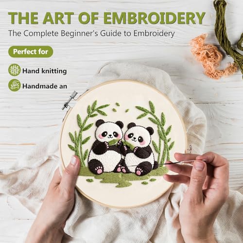 Santune Beginners Embroidery Kit for Adult Needlepoint Cross Stitch Kits Needle Point Sets with Panda Embroidery Patterns, Includes Step-By-Step Instructions and Accessories - color: Panda Series