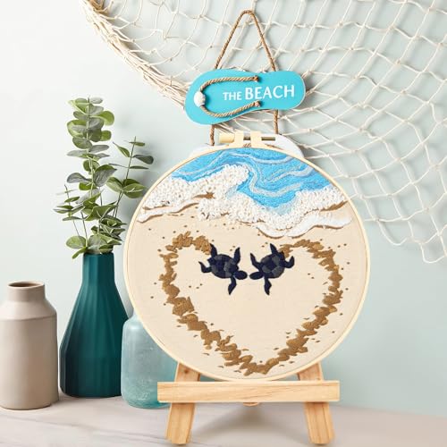 Crafmanoe Beach Embroidery Kits for Beginners Adults, Coastal Stamped Cross Stitch Kits for Beginners Adults, Hand Embroidery Needlepoint Starter Kits, Valentine's Day Gift for Women (Video Tutorial) - color: H667, size: 8Inch