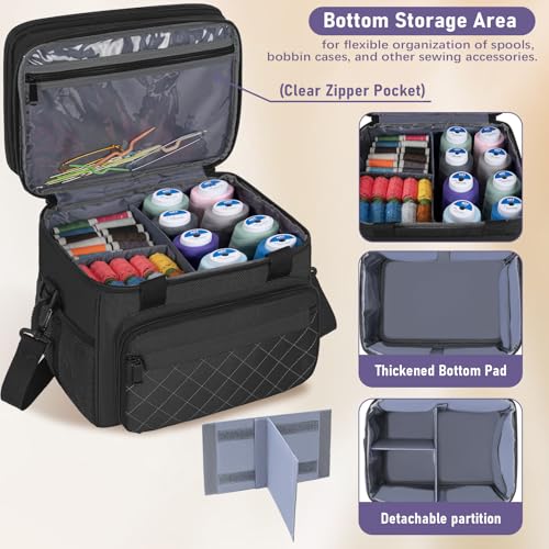 Sewing Organizer Bag with Removable Tray & Double-Layer - color: Black
