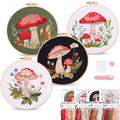 Harimau Adult Beginner Embroidery Starter Kit, Complete Set with 4 Patterns, 2 Hoops, Needles, Scissors, Instruction Guide & Stitching Video Tutorials - color: Mushroom2 pattern
