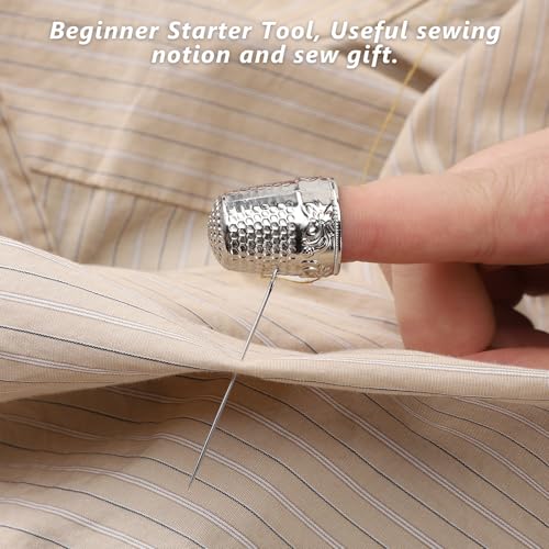 HJZHII 5Pcs Sewing Thimbles for Hand Sewing, Silver Metal Finger Protector, Quilting Craft Accessories for Knitting Needlework DIY Tools