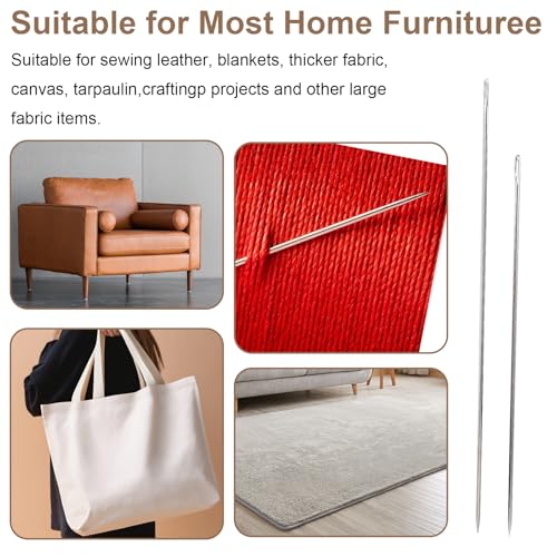 2 PCS Professional Upholstery Needle, 12'' Long Sewing Needles, Large Eye Hand Sewing Needles, with Needle Storage Tube, for Home Upholstery, Carpet, Leather, Canvas Repair Stitching