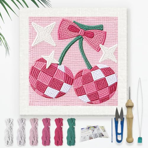 DOODLREAM Cherry Disco Ball DIY Punch Needle Embroidery Kit for Beginner - color: Cherry Disco Ball