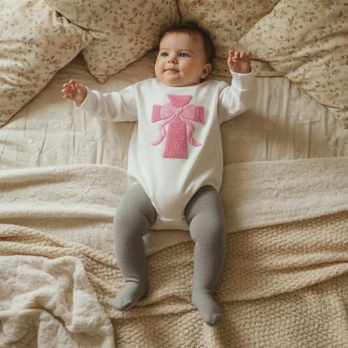 Newborn Baby Girl Clothes Cross Bow Embroidery Bubble Romper Pullover Sweatshirt Fall Winter Outfits 0-18M - color: White, size: 12-18 Months