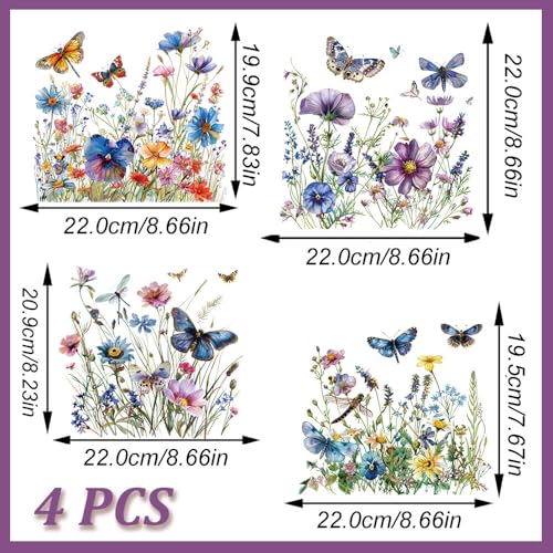 Spring Summer Iron on Transfer Stickers Watercolor Flower Butterfly Dragonfly Design DTF Ready to Press Patches Various Floral Theme Heat Transfer HTV Vinyl Decals Iron on Patches for Clothing T-Shirt - color: Colorful Flower Butterfly