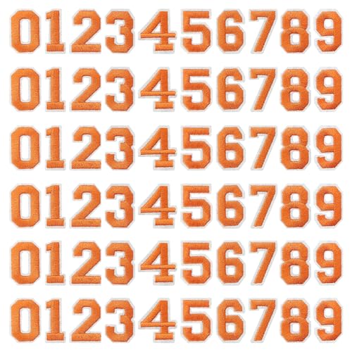 J.CARP 60Pcs Orange Number 0 to 9 Patches Iron on Sew on Letters for Clothing, Hats, Shoes, Backpacks, Handbags, Jeans, Jackets etc. - color: 60pcs Number, Orange