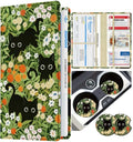 Slohif Car Registration and Insurance Holder with 2 Car Coasters, Elegant - color: Green Flower Cat