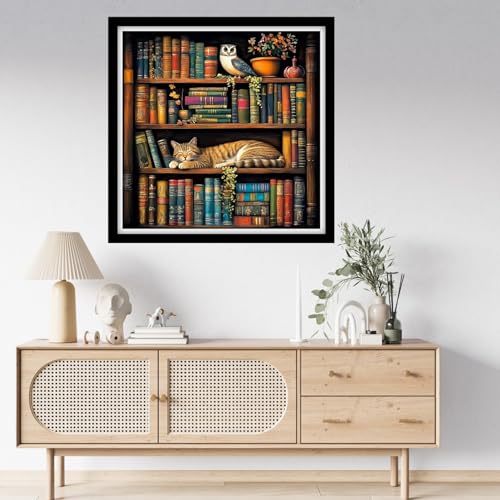 Fanxvivy Counted Cross Stitch Kits for Adults 11CT Unprinted Cross-Stitch Patterns Embroidery Kits Easy Cross Stitching Needlepoint Kits-Cat Bookshelf 18x18 inch - color: DIYcraft10