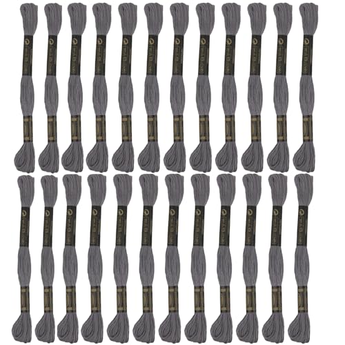 24 Skeins Embroidery Cotton Floss is 100% Egyptian Long Fiber Cotton of 8.75yds Each Cross Stitch Thread for Hand Embroidery DIY Creation and Friendship Bracelet String. (24, Dark Grey) - color: Dark Grey