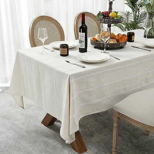 Chassic 60 x 84 inches Farmhouse Style Linen tablecloths, Wrinkle Resistant Washable Dining Room Table Cloths for Rectangle Tables - Beige - color: Beige, size: 84" x 60" (Rectangular)