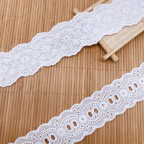 7Yards Cotton Lace Trim White Eyelet Lace Ribbon Bowknot Embroidery Scalloped Lace for Sewing Crafts, Dress, Dolls/Pets Clothes (White A) - color: White A