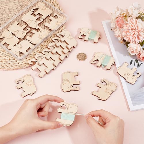 BENECREAT 20Pcs Wooden Animals Floss Bobbins, Elephant Shaped Cross Stitch Bobbin Embroidery Thread Cards Winding Plate for DIY Sewing Storage Tool, 2.3x1.8Inch - size: 2.3*1.8*0.13 Inch