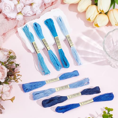 1 Box 65.6 Yards 8 Skeins 6 Ply Blue Friendship Bracelet String Variegated Embroidery Cotton Thread Bulk Yarn Assorted Cross Stitch Gradient Floss Set for Sewing Hand Making Knitting Crafts - color: Blue Cotton Thread, size: 65.6 Yards