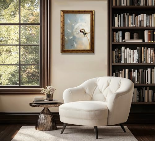 Vintage Gold Frame Timeless Dandelion Wall Art Rustic Farmhouse Flower Botanical Wall Decor Painting Picture Cottagecore Plant Floral Oil Canvas Prints Painting Print, Elegant Nature for Living Room Bedroom, Spiritual Inspirational - color: Botanical, siz