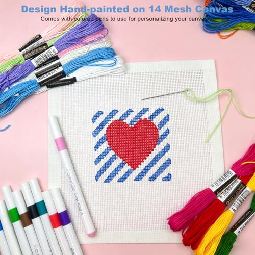 Needlepoint Kits for Beginners, Needlepoint Starter Kit for DIY Craft - color: white 14mesh