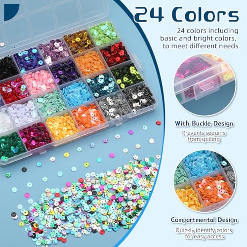 21600 Pcs Loose Sequins Bulk, 24 Colors 5MM Embroidery Sequins - size: 5mm