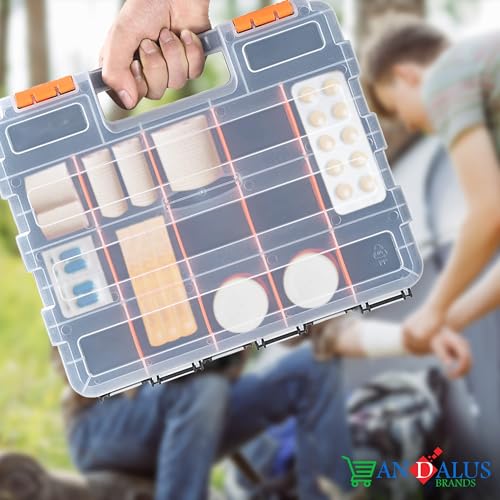 Andalus Tools Organizer Box, Small Parts Storage 34-Compartment Double-Sided Portable Hardware Organizer Removable Plastic Dividers for Screws, Nuts, Bolts, Nails – Orange (1 Pack, 12.5" x 10.5" x 3") - color: Orange, size: 1 Pack