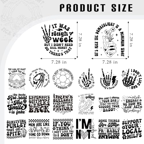 Dazaoratix Sarcastic Iron on Transfers - 20 Sheets Funny Sarcasm DTF Ready to Press Black Humor Heat Patches Stickers Vinyl Designs Decal for T Shirts Women Adult Clothes DIY Craft Clothing Decoration - style: Sarcastic