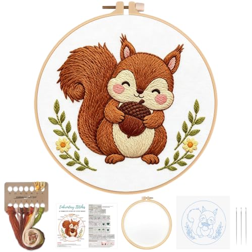 Nuberlic Embroidery Kit for Beginners Stamped Squirrel Needlepoint - color: Squirrel