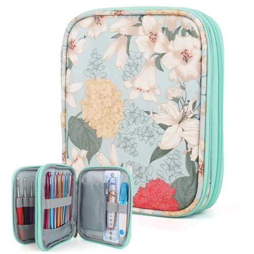 Katech Crochet Hook Case- Empty Hook Holder w/Zippe Pocket-Light Blue - color: Light Blue