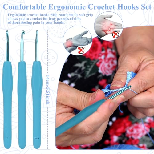 Coopay Crochet Hooks Set-Ergonomic Soft Grip Metal Crochet Needle (2mm-6mm) - color: Ergonomic Metal Hook Set