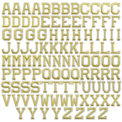 J.CARP 104Pcs Gold Alphabet A to Z Patches, Iron on Sew on Letters for Clothing, Hats, Shoes, Backpacks, Handbags, Jeans, Jackets etc. - color: 104pcs, Gold