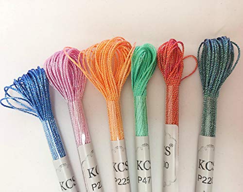 KCS 6-Strand Cross Stitch Metallic Variegated Pearl Shiny Embroidery Floss (6 skeins, Solid Color 4) - color: Solid color 4