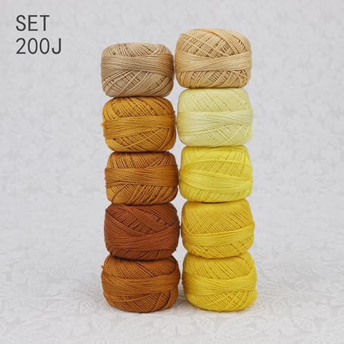 Size 8 Double Mercerized Egyptian Long Staple Cotton Pearl Thread Ball 5 Grams Rainbow Color Embroidery Thread 10 Colors per Box for Crochet Hardanger Cross Stitch Hand Embroidery (Set J) - color: Set J