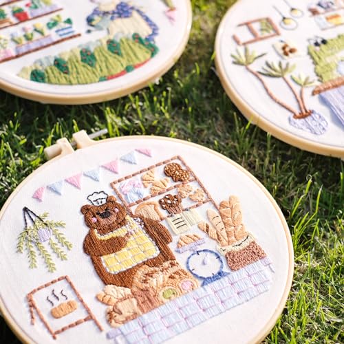 HAND U JOURNEY Embroidery Kit, 3Pcs,7.8" Original Cartoon Design - color: Carton Design