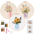 Myfelicity Embroidery kit,Floral Embroidery Art Kit, Set of 3, Decorative Pitcher Designs with Sunflowers and Wildflowers