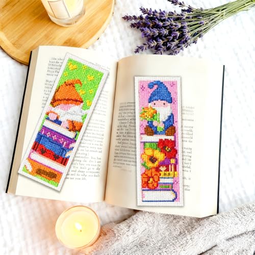 ORIGACH 6 Set Gnome Reading Cross Stitch Bookmark Kit for Beginner - style: Gnome Reading