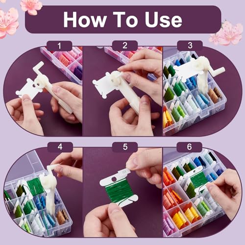 TWINKLEMON 509PCS Embroidery Floss Organizer Kit 3 Removable 24 Compartments with 500 Floss Bobbins and 3 Numbered Stickers 3 Bobbin Winder Cross Stitch Thread Organizer for Craft DIY Sewing Storage