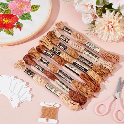 24 Skeins 6 Strands Variegated Embroidery Floss Cross Stitch Threads Gradient Friendship Bracelets Yarn String Bulk with 12Pcs Floss Bobbins for Hand Sewing Bracelet Crafts Crochet Stitching - color: Dark Color