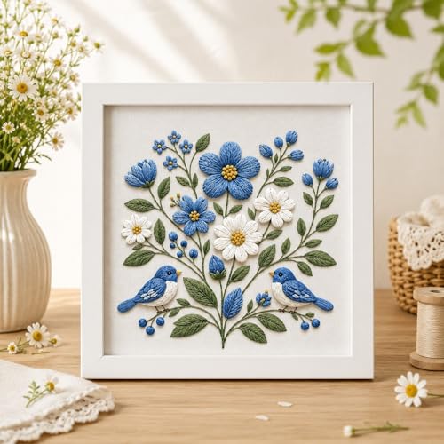ARTopet Embroidery Kit for Adults Beginners Flower DIY Craft Starter Set Cotton Needlepoint Set with 7.87In Hoop Threads Tools Perfect Gifts for Hobbyists to Create Wall Art-Birds - color: Birds