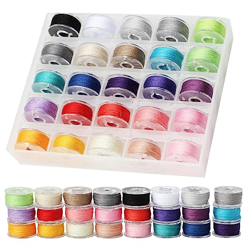 50Pcs Bobbins Sewing Threads Kit 25 Colors 500 Yards Sewing Polyester Thread Spools with 25Pcs Same Color Prewound Bobbins for Hand Sewing DIY Emergency Travel Sewing Machine Use (25 Colors) - color: 25 Colors