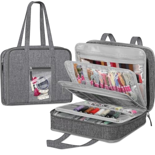 FINPAC Sewing and Craft Supplies Storage Tote Bag with Clear Pockets - color: Gray