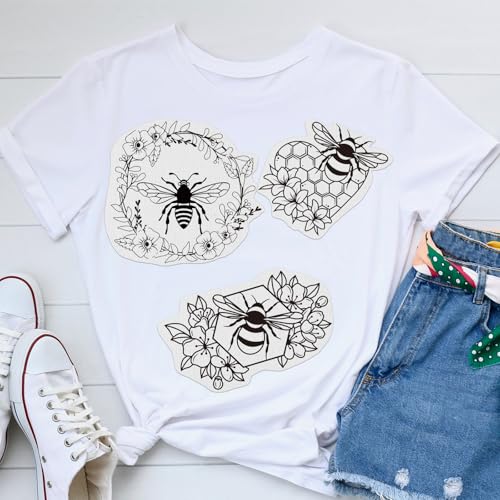 Rngmsi Water Soluble Embroidery Patterns - 2 Sheets Flower Design Stick and Stitch Papers Wash Away 12 Pcs Bee Embroidery Transfer Patterns Stabilizers for Hand Sewing - color: Bee