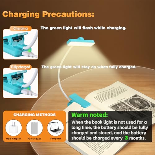 VAVOFO 24 LEDs Rotatable Book Light, Rechargeable Clip Reading Lamp, Blue - color: Blue