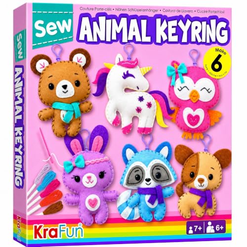 KRAFUN Unicorn Animal Sewing Keyring Kit for Kids Ages 7-12 | 6 Dolls - color: Animal Keyring