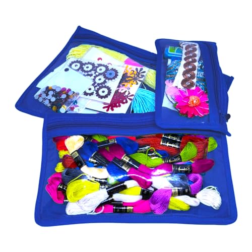 Yazzii Craft Notions Pouch Set (3PC) - Portable & Multipurpose - Sewing Supplies Organizer for Thread Spools, Needles, Beads, Embroidery Floss, Fabric Pieces - Royal Blue - color: Royal Blue, size: 3 PC