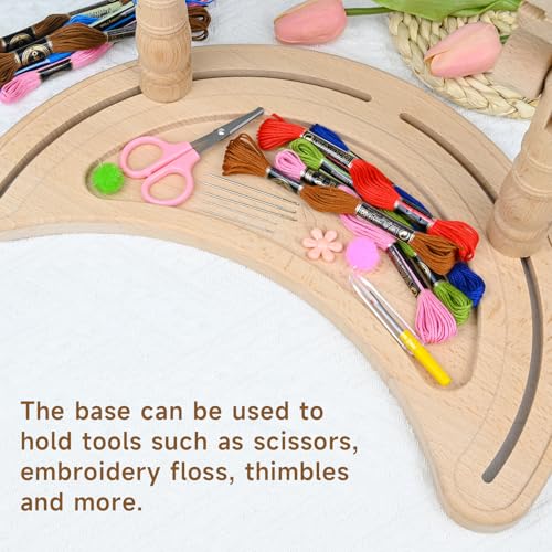 Embroidery Hoop Stand Adjustable - 360°Rotated Embroidery Frame Stand, Cross Stitch Stand, Beech Wood Embroidery Hoop Holder, Embroidery Stands for Hand Work Art Craft