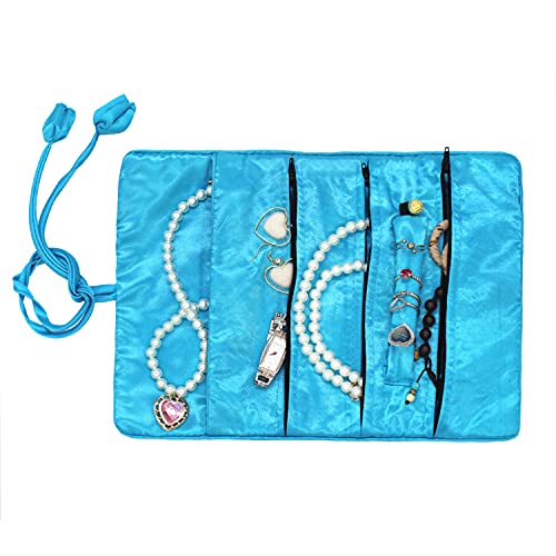 SmilerSmile Jewelry Travel Bag Embroidery Travel Jewelry Organizer with Tie Close Embroidered Flower Jewelry Roll for Women Girls (Feathers) - color: Feathers